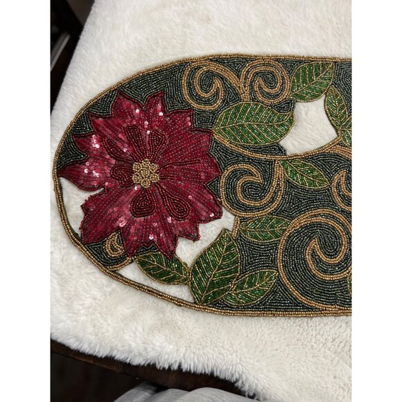 Pier 1 Imports Beaded Poinsettia Table Runner 13" X 36"  Polyester - Picture 5 of 9